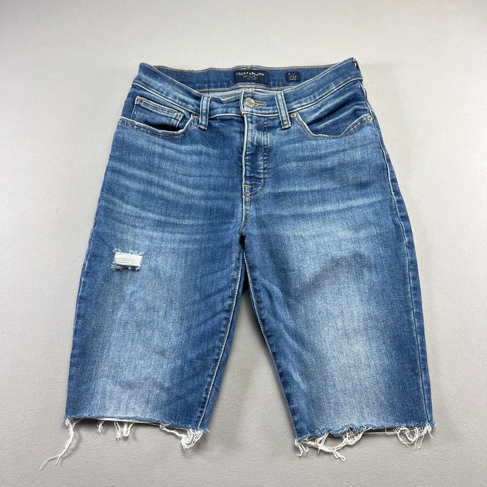 Lucky Brand Ava Cut Off Shorts Womens 8/29 Blue Denim Medium Wash Distressed
